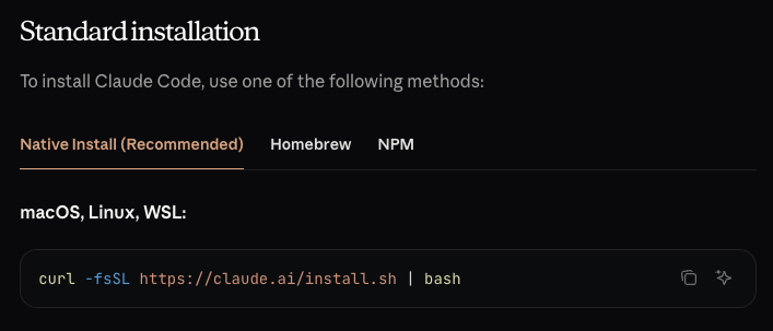 Running the Claude Code install script in the terminal
