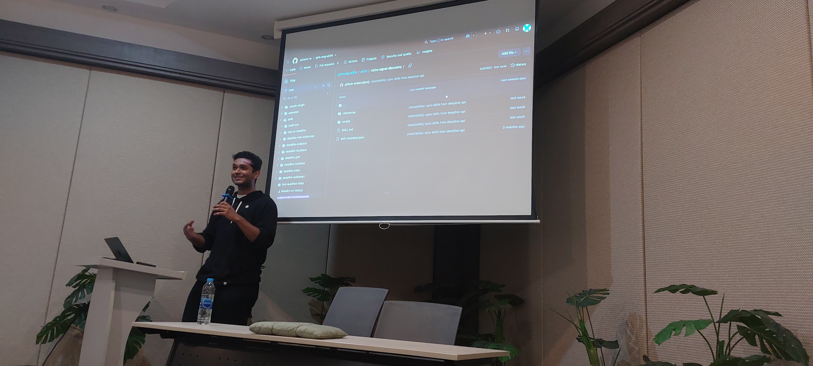 Eishant presenting an AI go-to-market talk at a Claude Code meetup in Chiang Mai