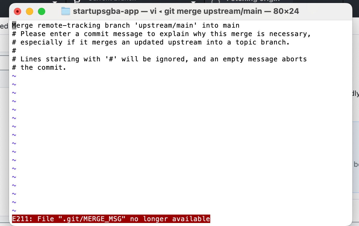 Vim editor open after git commit - showing the default commit message screen